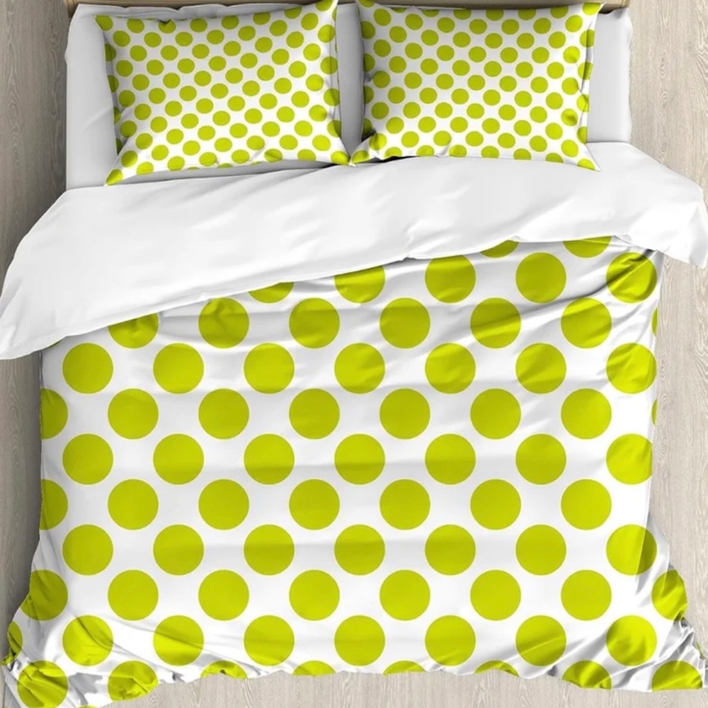 Ambesonne Lime Green Duvet Cover Set, Nostalgic Polka Dots Style Girlish Vintage